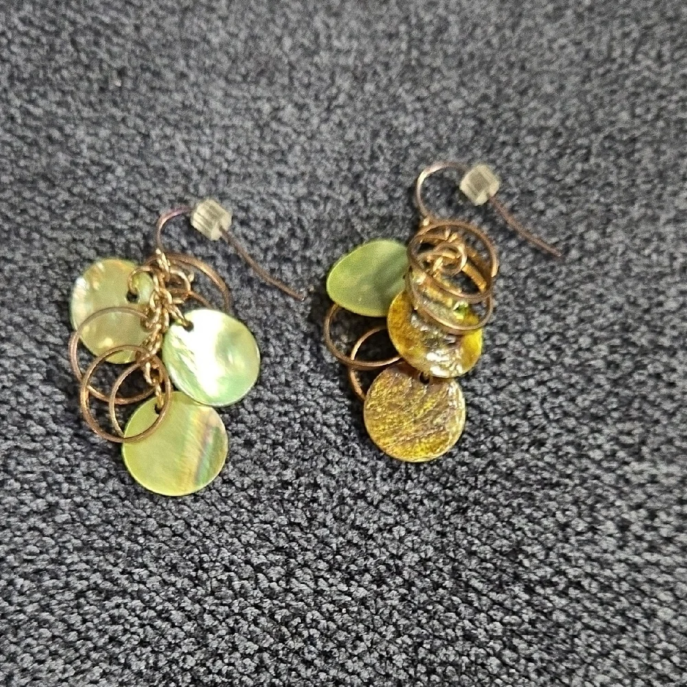 Coldwater Creek Gold and‎ Green Jewelry Set- Bracelet & 2 Sets of Earrings